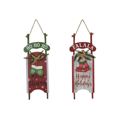 Rustic Holiday Sled Wooden Hanging Sign
