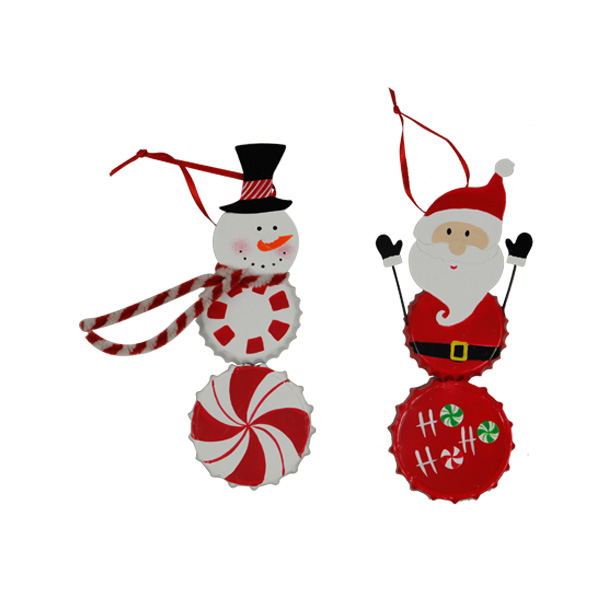 Snowman Santa Claus Bottle Cap Ornament