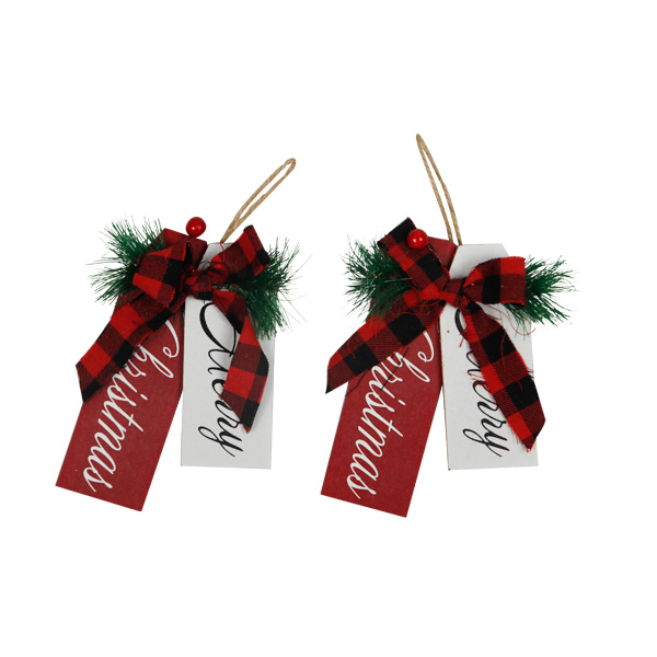 Red Black Buffalo Plaid Bow Hanging Tag