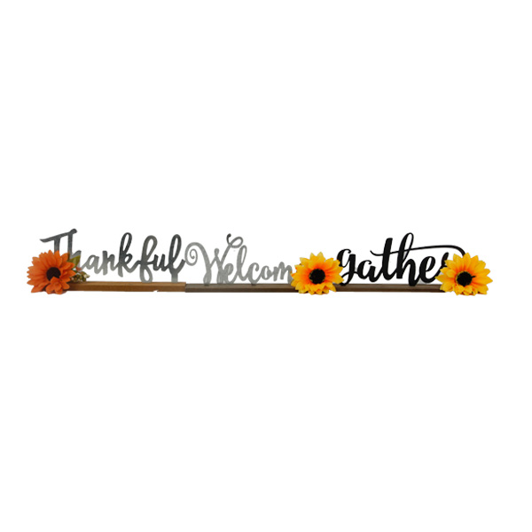 Text Shape Wooden Harvest Table Top With Flowers